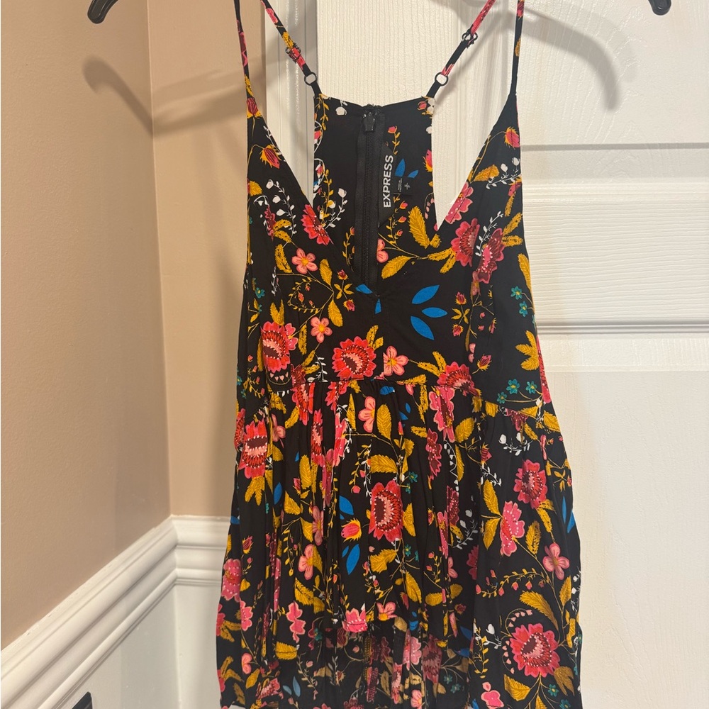 Express Black Dress with Floral Accents - Size SMALL
